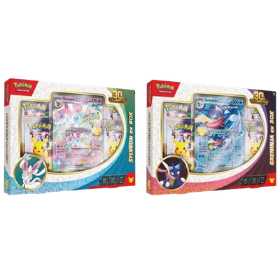 Pokémon 30th Celebration EX Box modelos Greninja ex y Sylveon ex